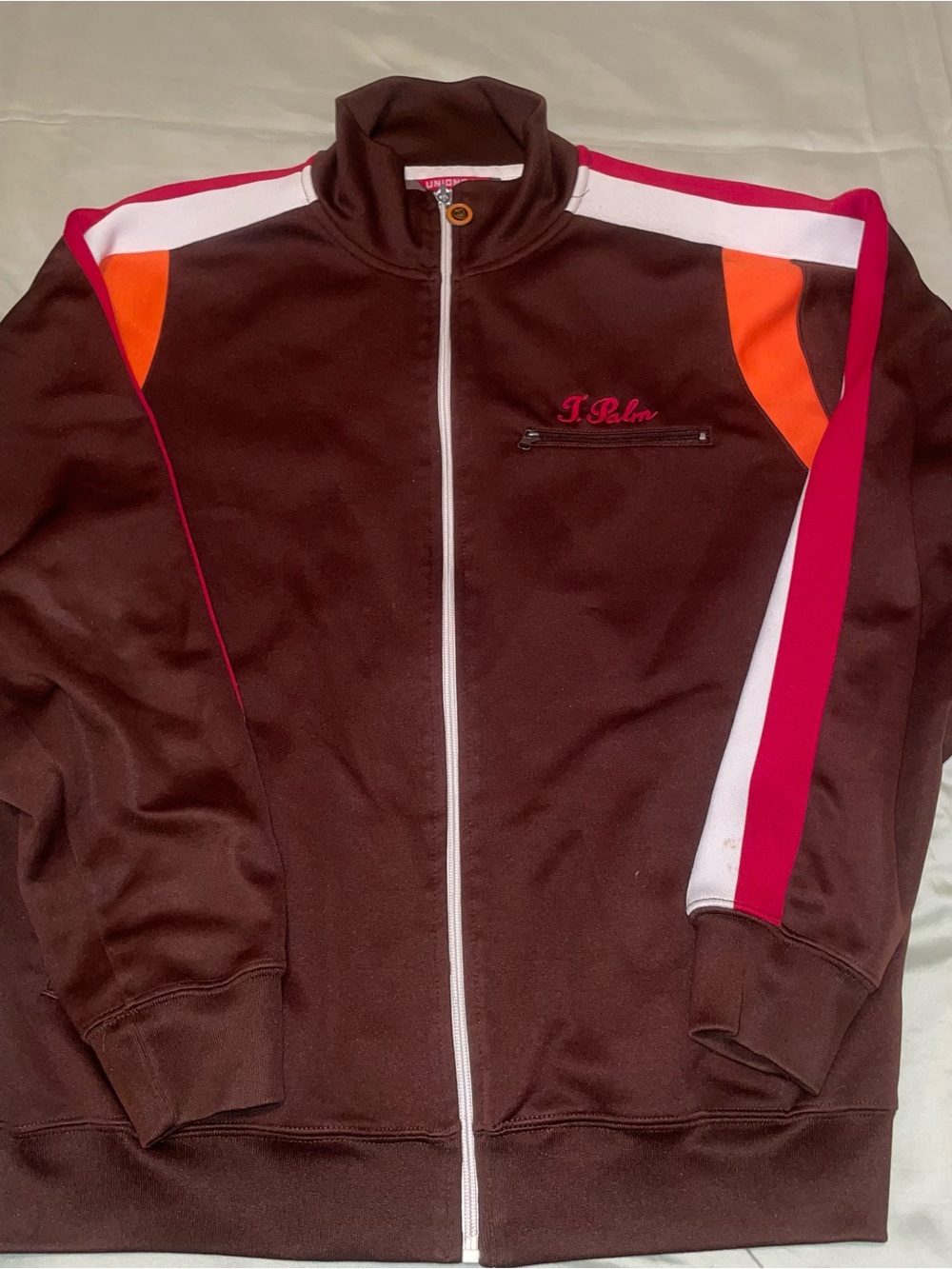 Vintage UNIONBAY Brown Track Jacket with Red & White Accents